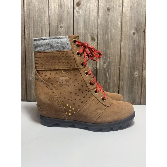 Sorel Other - SOREL Lexie Wedge Gold Star Boots Womens / Youth Brown Leather 5